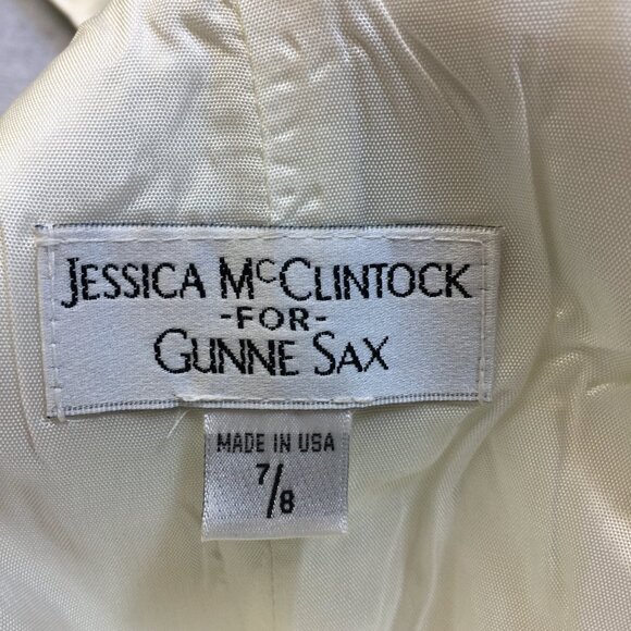 Vintage Jessica McClintock Gunne Sax Strapless Dress Size 7/8 Womans Ivory Satin - Picture 10 of 16